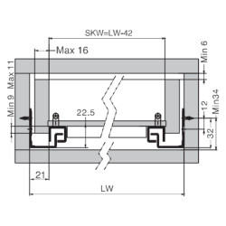 Corrediça oculta de gaveta N11, extração parcial, C.500 mm