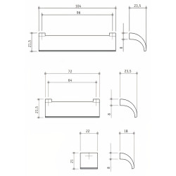 Puxador clássico, barra unha Sofima 1211, zamak cromado mate, 1 furo, E.8 x C.22 x L.21 x A.18 mm