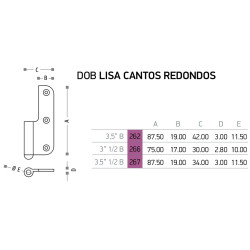 Dobradiça meio balanço lisa cantos redondos Sofima 267 para porta, latão bronze, 3,5", A.87,5 x L.34 x E.3 mm, direita