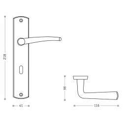 Puxador espelho alto rectangular c/manete curva Sofima 815, latão niquelado mate, P.66 x L.41/116 x A.218 mm