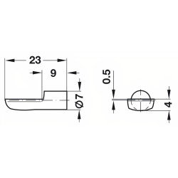 Suporte de prateleira patilha HAFELE 282.01.505, aço latonado, suporta 100 kg, perno Ø.7 x C.9, batente A.4 x C.14, C.23 mm