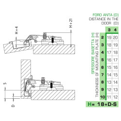 Dobradiça reta DANCO F78071P44, braço em aço niquelado, copo Ø.35 furação 48 buchas 10 mm, abertura 110º