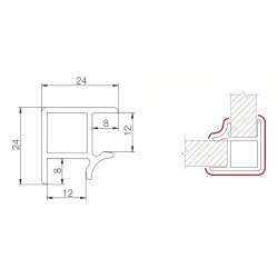 Canto 90º exterior/interior p/rodapé de cozinha SCILM 425C, plástico PVC revestido a alumínio, A.150 mm