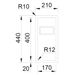 Lava louça RODI BOX LUX 17, uma pia sem escorredor, inox escovado, aplicação inferior (B), 210 x 440, MOD.300 mm
