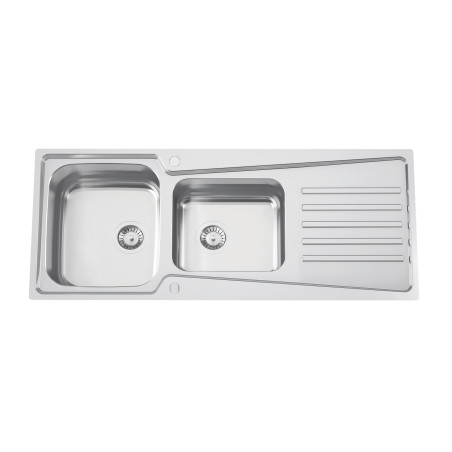 Lava louça RODI EVOLUTION 116, duas pias laterais c/escorredor, inox poli., aplicação superior ou á face, 1150 x 490, MOD.900 mm