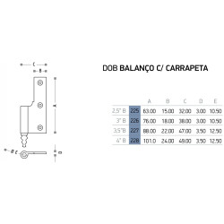 Dobradiça balanço com carrapeta Sofima 227 para porta, zamak niquelado preto, 3,5", A.88 x L.47 x E.3,5 mm, esquerda