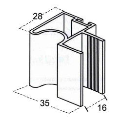 Perfil calha puxador 10286, alumínio revestido a folha de tola sem verniz, para porta de roupeiro com 16 mm