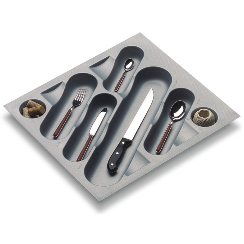 Porta talheres p/gaveta Gollinucci 743, plástico cinza metalizado mate, A.43 x L.400-440 x P.430-490, MOD.500 mm