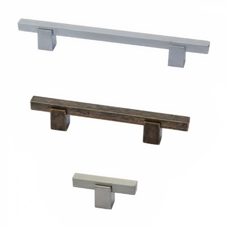 Puxador clássico, asa barra quadrada Sofima 1220, zamak cromado mate, 2 furos distância 64, C.106 x L.7/11 x A.19 mm