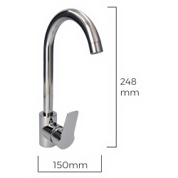 Misturadora/torneira EDM 01140, monocomando de bica giratória, cromada, P.150 x A.248 mm