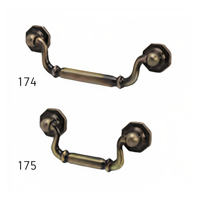 Puxador rústico, espelho octogonal c/pingente asa Sofima 175, zamak bronze, C.85 x A.35 mm