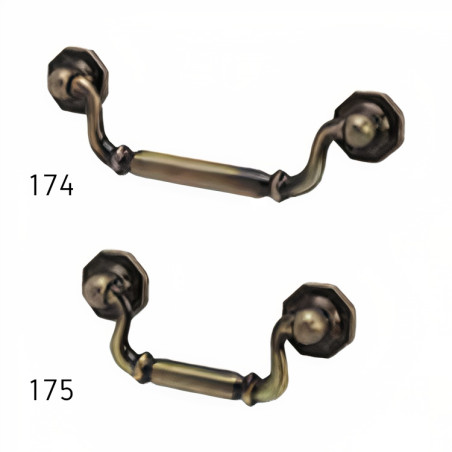 Puxador rústico, espelho octogonal c/pingente asa Sofima 175, zamak bronze, C.85 x A.35 mm