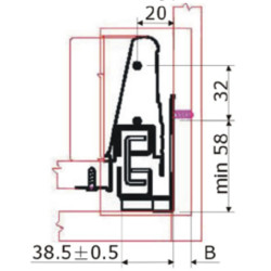Lateral de gaveta com amortecedor DANCO ES-401 B, silenciosa, suporta 30 kg, A.92 x C.350 mm