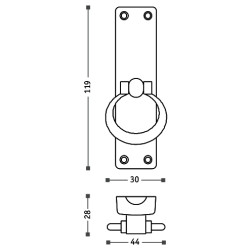 Cremone Sofima 501, zamak niquelado preto, A.119 x L.30 x Puxador.28 mm