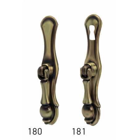 Puxador rústico, espelho c/pingente Sofima 181, zamak bronze, A.110 x L.20 mm (c/entrada de chave)