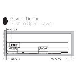 Lateral de gaveta com tic-tac DTC O44, silenciosa, extração total, suporta 40 kg, cinza, A.83 x C.400 mm
