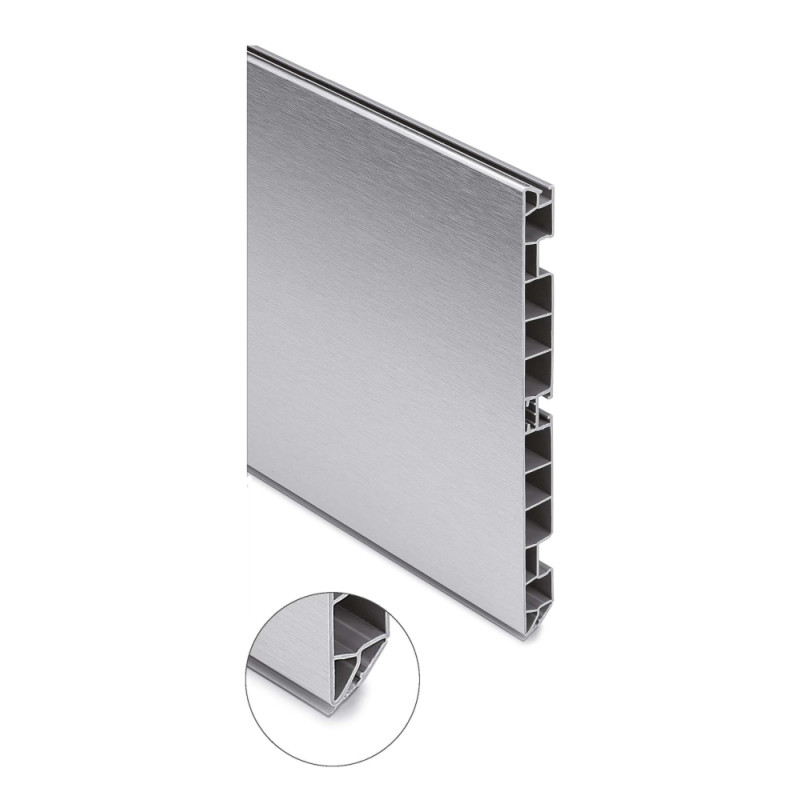Rodapé para cozinha SCILM 4600, plástico PVC revestido a alumínio escovado, E.12 x C.4000 x A.120 mm
