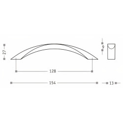 Puxador atual, asa ponte Sofima 777, zamak níquel escovado, 2 furos distância 128, E.13/9 x A.27 x C.154 mm