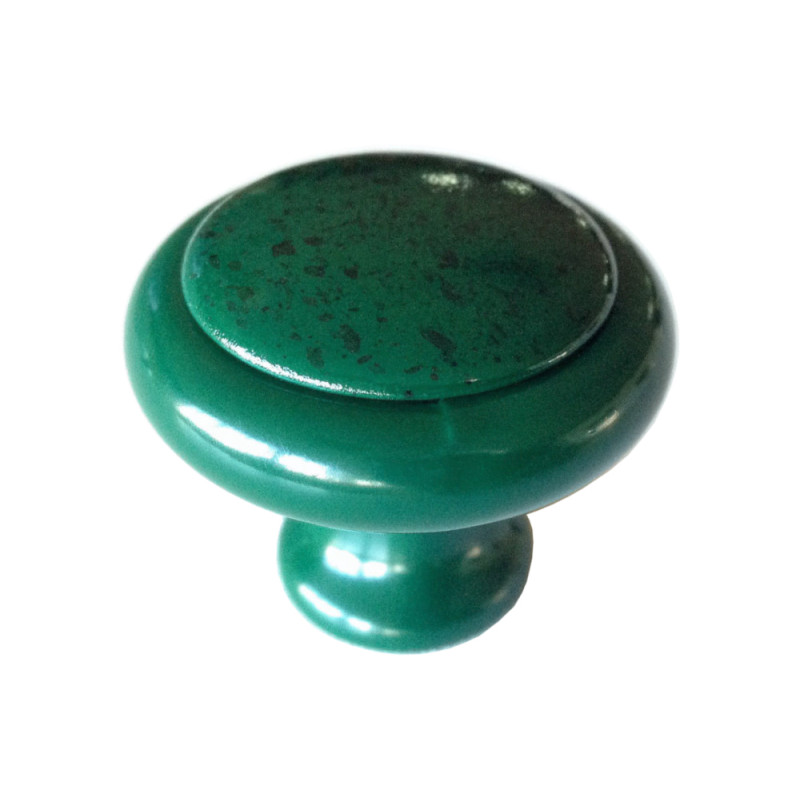 Puxador clássico, cogumelo redondo SM 300C, zamak verde/tampa zamak verde sarapintado, 1 furo, Ø.33 x A.27 mm