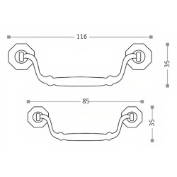 Puxador rústico, espelho octogonal c/pingente asa Sofima 175, zamak bronze, C.85 x A.35 mm