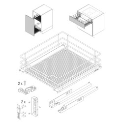 Gaveta p/fixação frontal VAUTH-SAGEL VS SUB Basket extracção total c/amort., Saphir cromado, P.487 x A.185 x L.838, MOD.900 mm
