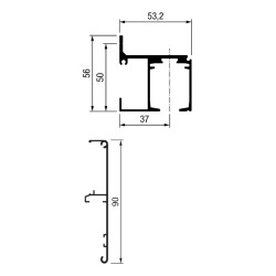 Kit p/porta de correr suspensa Air M60 Z16, calha superior p/parede + tampas, alum. prata mate, 60 kg, rodapé até 16, C.2000 mm