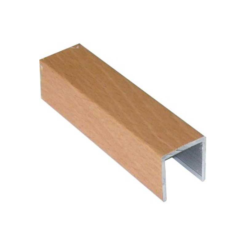 Perfil calha U 11595/1014, alumínio revestido a melamina de faia vaporizada, para porta de roupeiro com 10 mm