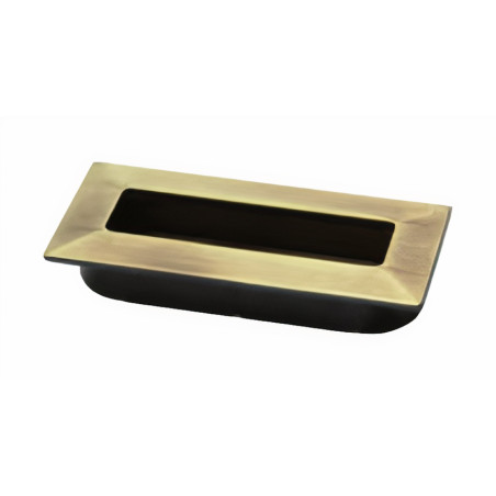 Puxador atual, concha rectangular embutir Sofima 1213, zamak bronze, 2 furos distância 64, C.76 x L.36 x A.14/11,5 mm