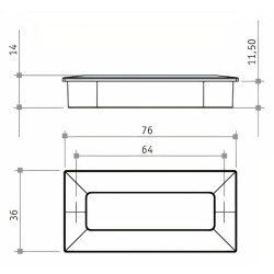 Puxador atual, concha rectangular embutir Sofima 1213, zamak bronze, 2 furos distância 64, C.76 x L.36 x A.14/11,5 mm
