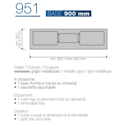 Porta talheres p/gaveta lava louça tipo U Gollinucci 951, plástico cinza metalizado, A.43 x L.803-840 x P.160-210, MOD.900 mm