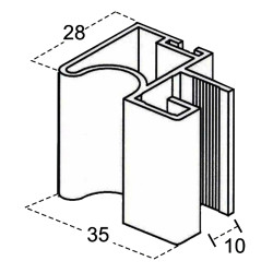 Perfil calha puxador 11734, alumínio revestido a melamina de mogno, para porta de roupeiro com 10 mm