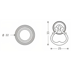 Puxador rústico, espelho cogumelo redondo Sofima 154, zamak latonado, 1 furo, Ø.22 mm
