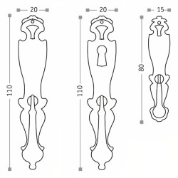 Puxador rústico, espelho c/pingente Sofima 131, zamak latonado, A.110 x L.20 mm