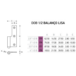 Dobradiça meio balanço lisa Sofima 258 para porta, latão cromado mate, 4", A.100 x L.39,5 x E.3 mm, esquerda