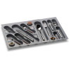 Porta talheres p/gaveta Gollinucci 749, plástico cinza metalizado mate, A.43 x L.701-785 x P.431-490, MOD.800 mm