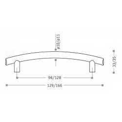 Puxador atual, asa ponte Sofima 397, zamak dourado, 2 furos distância 128, Ø.11 x A.35 x C.166 mm