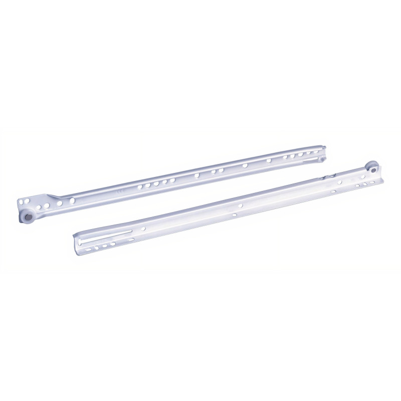 Corrediça de gaveta c/roda de nylon Murano T01A01500, extração parcial c/self close, aço branco, suporta 25 kg, E.1 x C.500 mm