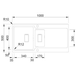 Lava louça RODI EVO 100, duas pias laterais reversível, inox escovado, aplicação superior ou á face, 1000 x 500, MOD.600 mm