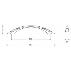 Puxador atual, asa ponte Sofima 737, zamak cromado mate, 2 furos distância 128, E.14 x A.28 x C.162 mm