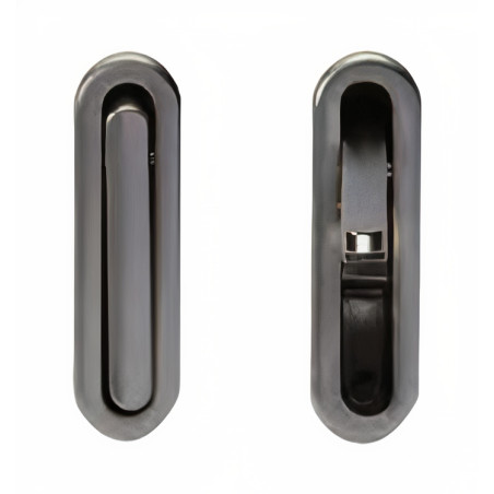 Puxador clássico, concha oval embutir com patilha Sofima 1228, zamak níquel escovado, C.52 x L.14,5 x A.12 mm