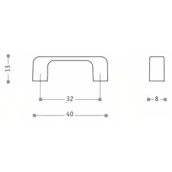 Puxador atual, asa ponte rectangular Sofima 769, zamak cromado mate, 2 furos distância 32, E.8 x A.13 x C.40 mm