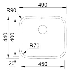 Lava louça RODI LAGUNA, uma pia sem escorredor, inox polido, aplicação inferior, 490 x 440, MOD.600 mm