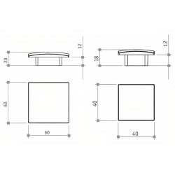 Puxador atual, cogumelo quadrado convexo Sofima 1243, zamak níquel escovado, 1 furo, L.40 x C.40 x A.18/12 mm