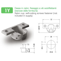 Dobradiça reta DANCO F66016P44, braço em aço niquelado, copo Ø.26 furação 38 mm, abertura 90º