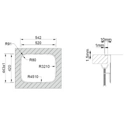 Lava louça RODI BELEM, uma pia sem escorredor, inox polido, aplicação superior ou á face, 540 x 440, MOD.600 mm