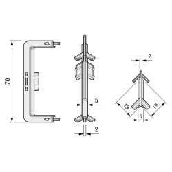 Puxador atual perfil, canto interior p/perfil gola C Monza, plástico prata mate, A.70 mm