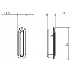 Puxador clássico, concha oval embutir com patilha Sofima 1228, zamak níquel escovado, C.52 x L.14,5 x A.12 mm