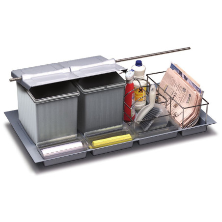 Balde lixo p/gavetão cozinha Gollinucci 981, tampa c/abertura aut., plástico cinza, L.475-540 x P.415-490 x A.250, MOD.600 mm