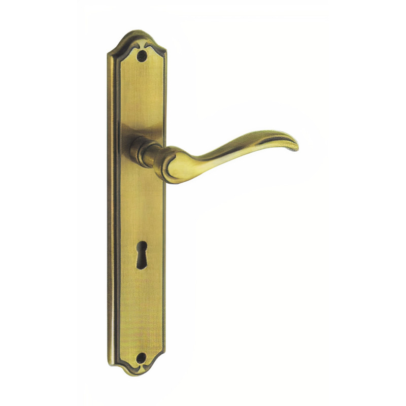 Puxador rústico, espelho alto rectangular c/manete curva Sofima 491, zamak bronze, P.60,5 x L.45/112 x A.246 mm (ent. ch. yale)