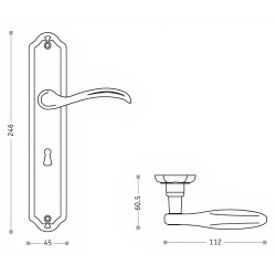 Puxador rústico, espelho alto rectangular c/manete curva Sofima 491, zamak niquelado preto, P.60,5 x L.45/112 x A.246 mm